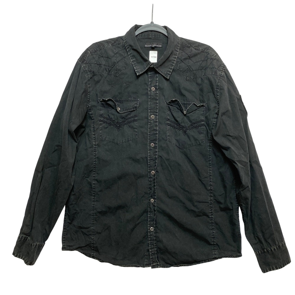 Affliction Black Premium Shirt Mens XL Black Embroidered Gothic Button Down